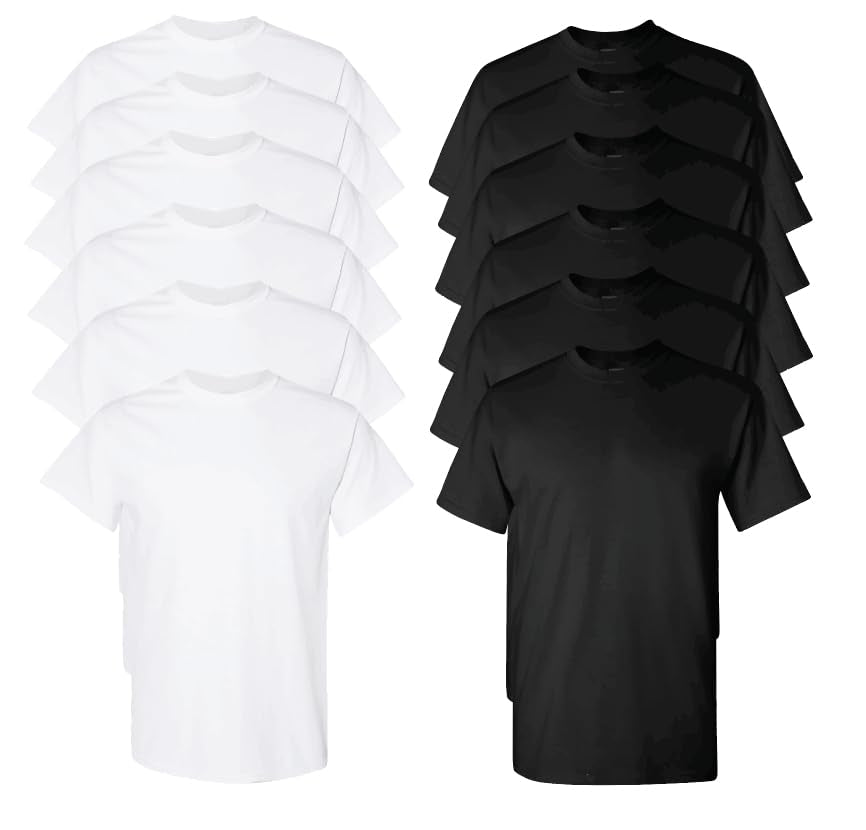 EVERYDAY TEES 12 Pack Mens Cotton Crew Neck Regular T-Shirts Bulk Short Sleeve Lightweight Tees Mix Colors