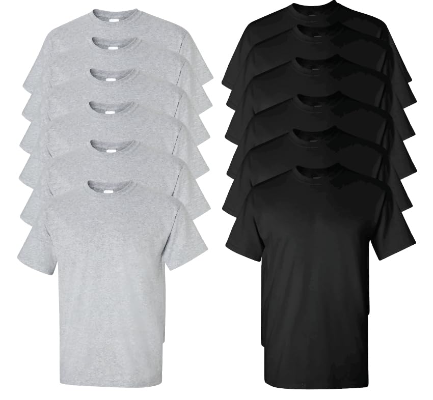 EVERYDAY TEES 12 Pack Mens Cotton Crew Neck Regular T-Shirts Bulk Short Sleeve Lightweight Tees Mix Colors