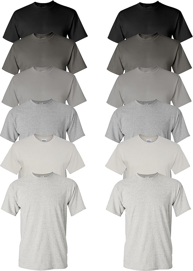 EVERYDAY TEES 12 Pack Mens Cotton Crew Neck Regular T-Shirts Bulk Short Sleeve Lightweight Tees Mix Colors