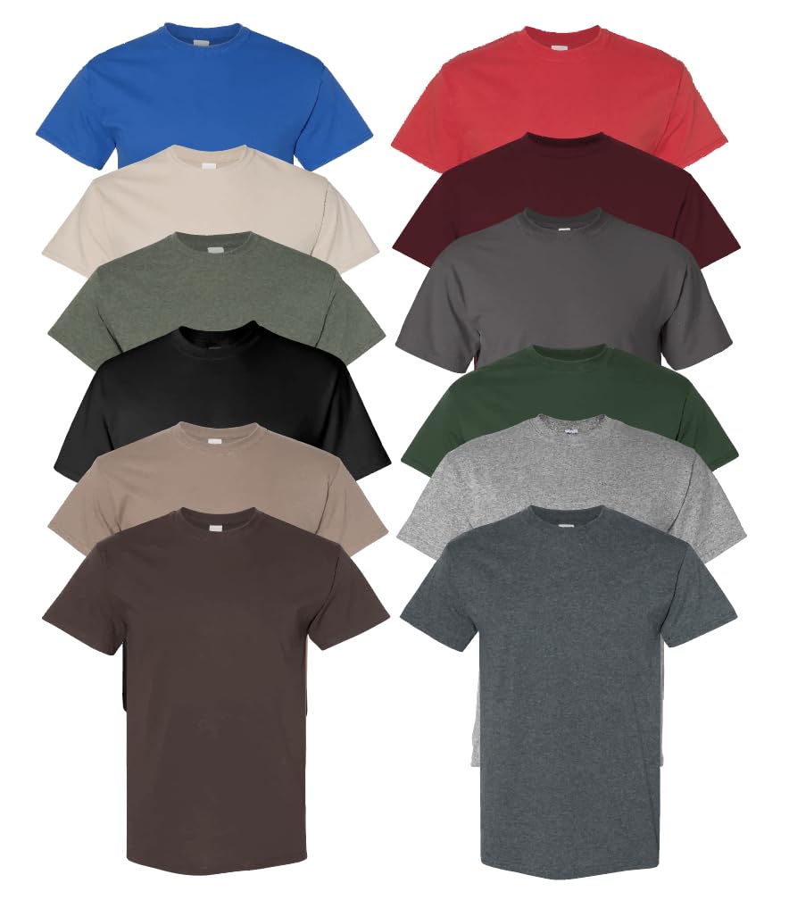 EVERYDAY TEES 12 Pack Mens Cotton Crew Neck Regular T-Shirts Bulk Short Sleeve Lightweight Tees Mix Colors