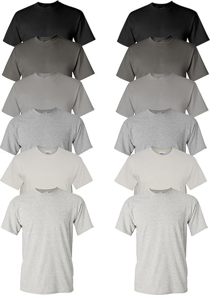EVERYDAY TEES 12 Pack Mens Cotton Crew Neck Regular T-Shirts Bulk Short Sleeve Lightweight Tees Mix Colors