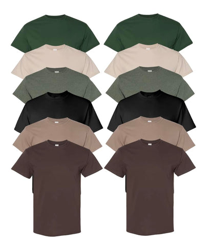 EVERYDAY TEES 12 Pack Mens Cotton Crew Neck Regular T-Shirts Bulk Short Sleeve Lightweight Tees Mix Colors