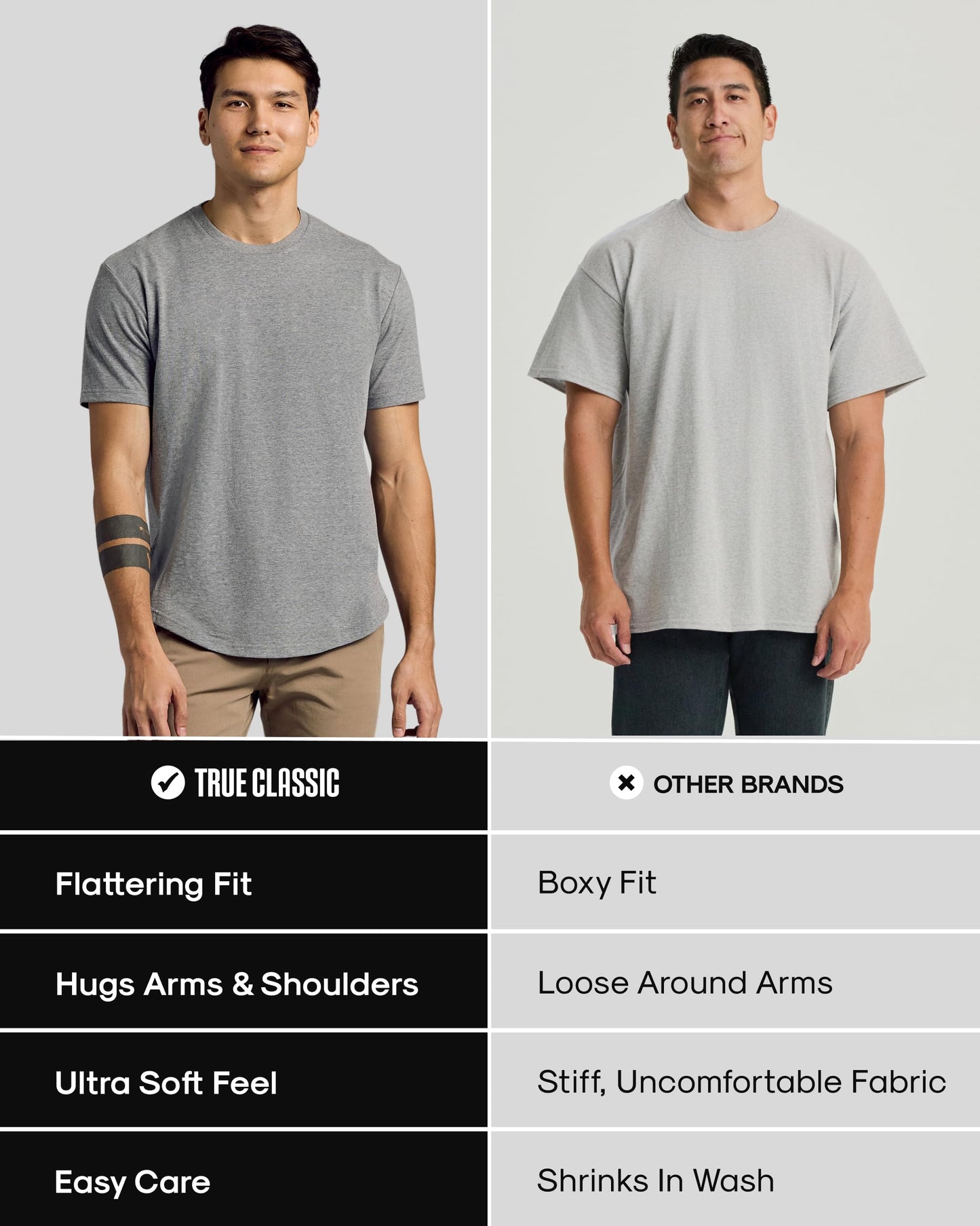 True Classic Mens T-Shirts – Curved Hem Tee Mens, Hipster Shirts for Men, Long Tail T Shirts for Man, Drop Cut Lounge/Sleep